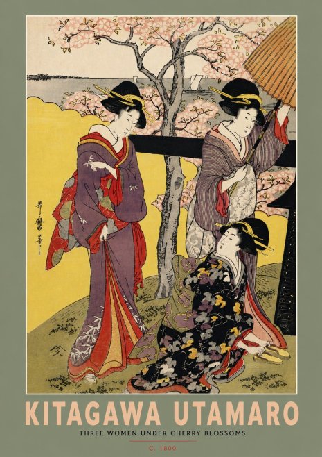 Kitagawa Utamaro Three Women Under Cherry Blossoms No4 - Poszter