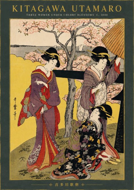 Kitagawa Utamaro Three Women Under Cherry Blossoms No6 - Poszter