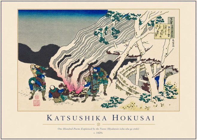 Katsushika Hokusai One Hundred Poems Explained by the Nurse (Hyakunin Isshu Uba Ga Etoki) No3 - Poszter