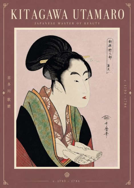 Kitagawa Utamaro Courtesan Reading a Scroll No5 - Poszter