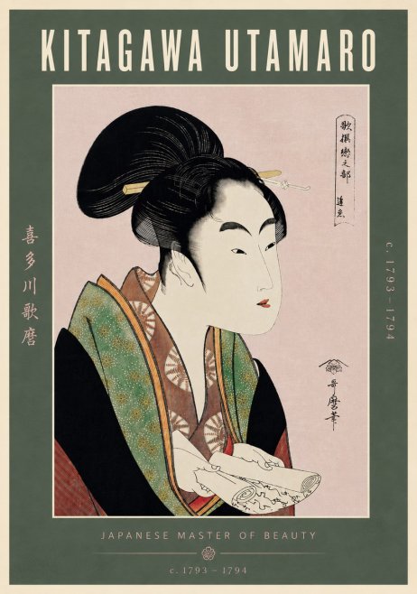 Kitagawa Utamaro Courtesan Reading a Scroll No6 - Poszter