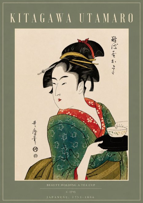 Kitagawa Utamaro Beauty Holding a Tea Cup No4 - Poszter