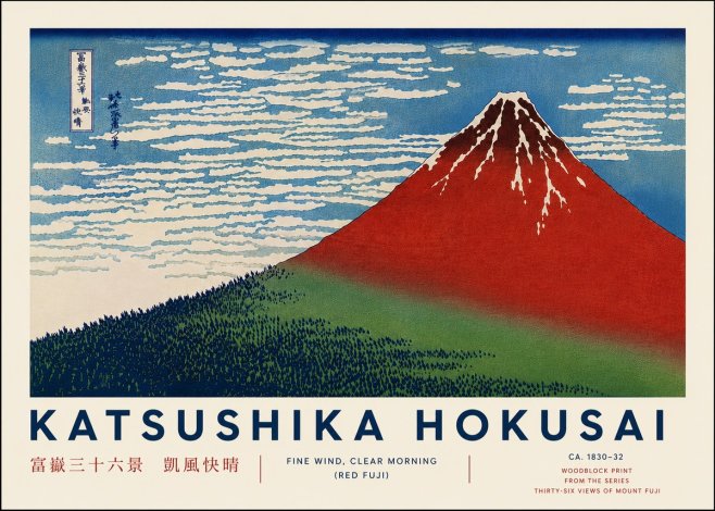 Katsushika Hokusai Fine Wind, Clear Morning (Red Fuji) I No8 - Poszter