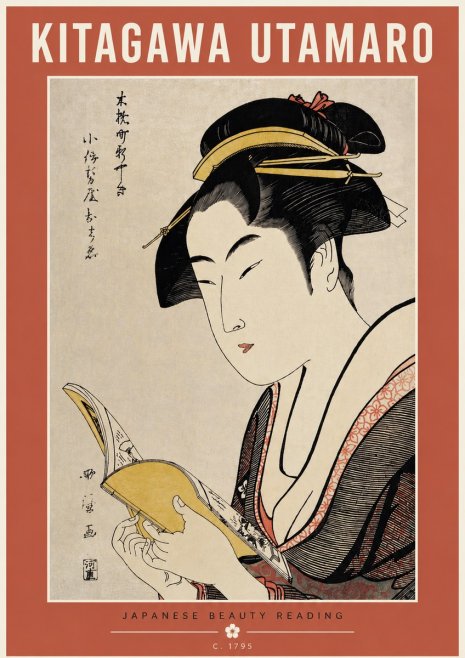 Kitagawa Utamaro Japanese Beauty Reading No5 - Poszter