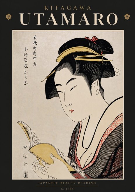 Kitagawa Utamaro Japanese Beauty Reading No6 - Poszter