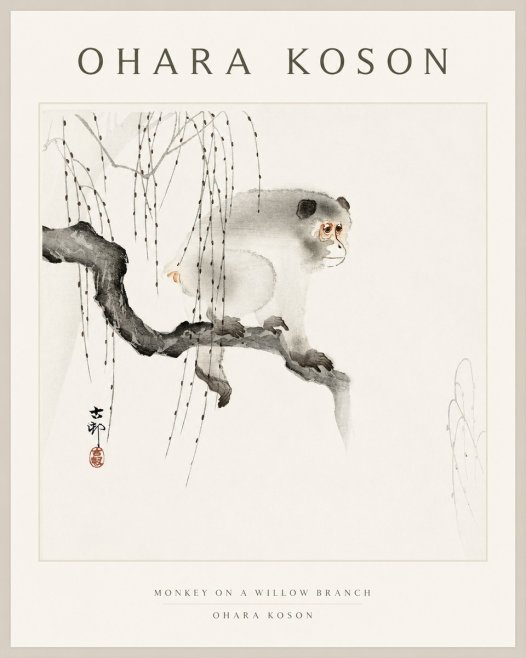 Ohara Koson Monkey on a Willow Branch No1 - Poszter
