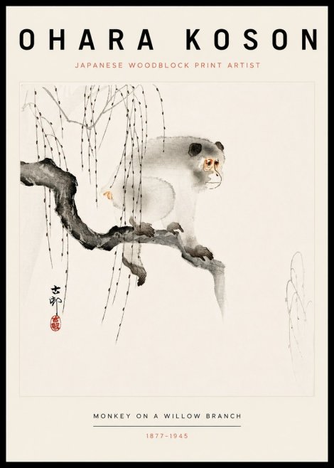 Ohara Koson Monkey on a Willow Branch No3 - Poszter