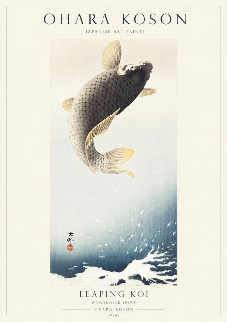 Ohara Koson Leaping Koi I No1 - Poszter