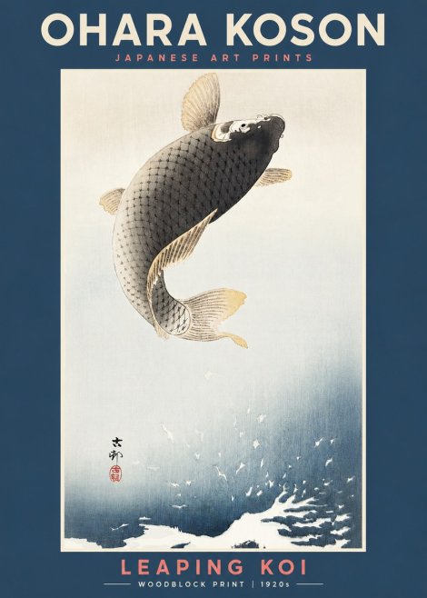 Ohara Koson Leaping Koi I No2 - Poszter