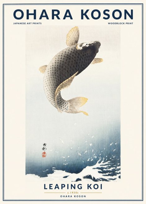Ohara Koson Leaping Koi I No4 - Poszter
