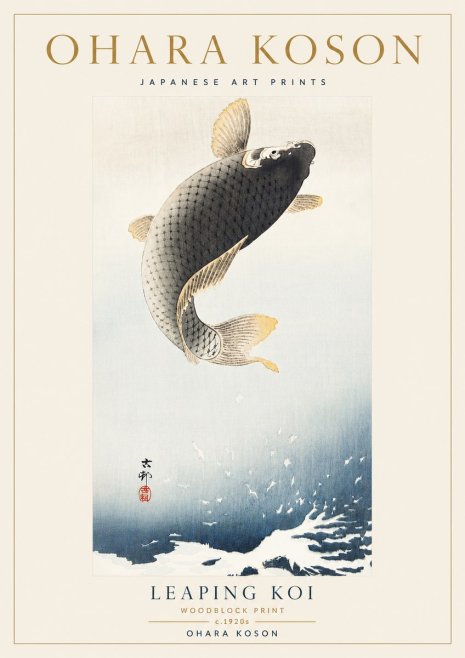 Ohara Koson Leaping Koi I No5 - Poszter