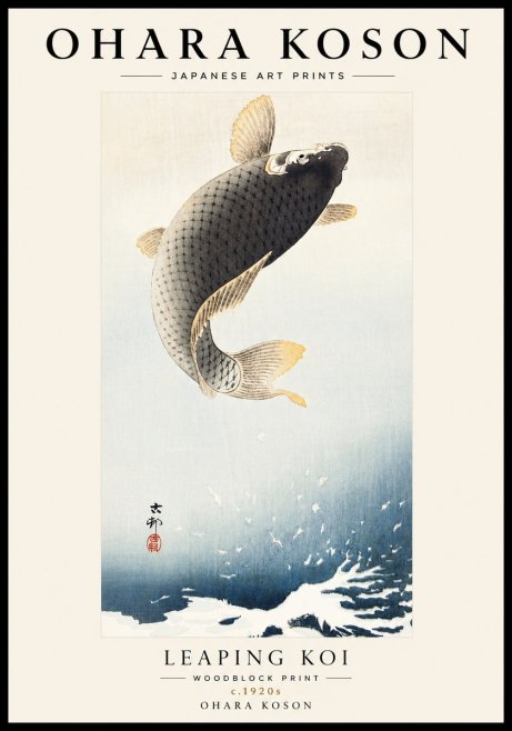 Ohara Koson Leaping Koi I No6 - Poszter