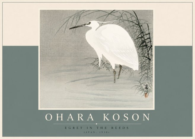 Ohara Koson Egret in the Reeds No2 - Poszter