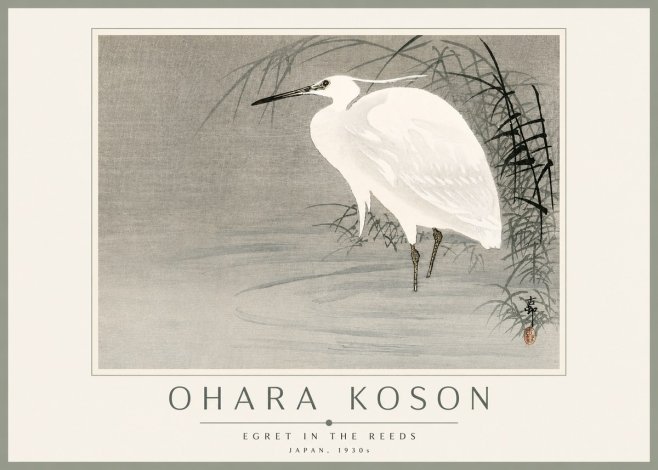 Ohara Koson Egret in the Reeds No3 - Poszter