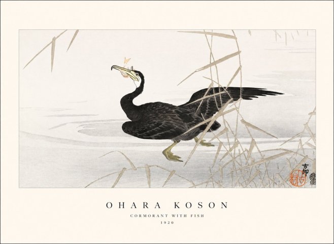 Ohara Koson Cormorant with Fish No1 - Poszter