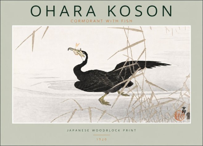 Ohara Koson Cormorant with Fish No5 - Poszter