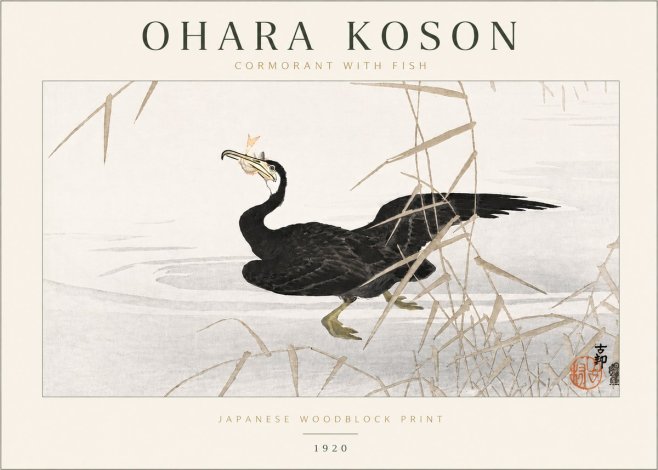 Ohara Koson Cormorant with Fish No6 - Poszter