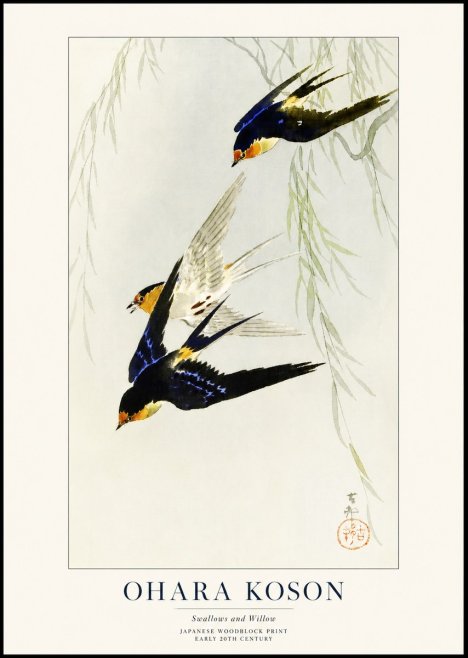 Ohara Koson Swallows and Willow I No1 - Poszter