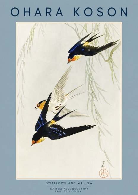Ohara Koson Swallows and Willow I No2 - Poszter