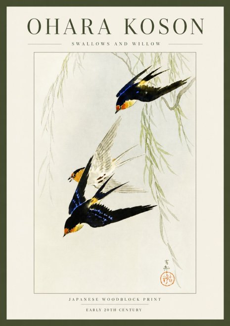Ohara Koson Swallows and Willow I No3 - Poszter