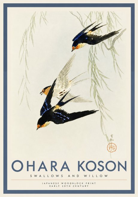 Ohara Koson Swallows and Willow I No4 - Poszter