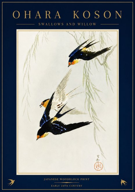 Ohara Koson Swallows and Willow I No5 - Poszter