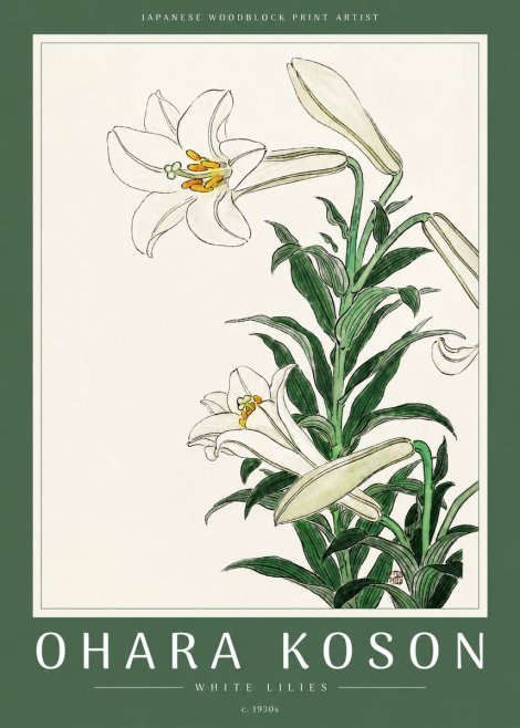 Ohara Koson White Lilies No2 - Poszter