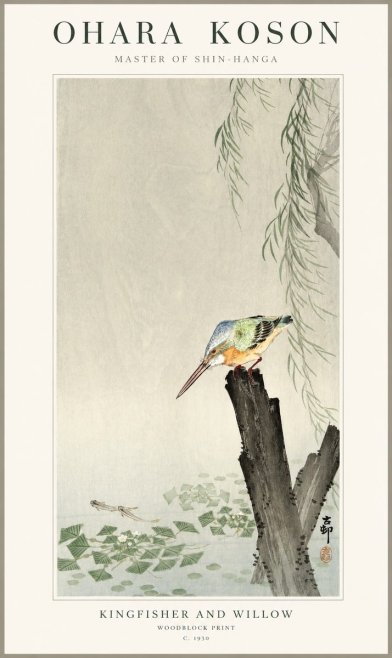 Ohara Koson Kingfisher and Willow No1 - Poszter