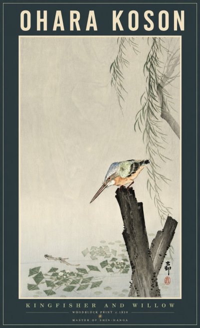 Ohara Koson Kingfisher and Willow No2 - Poszter