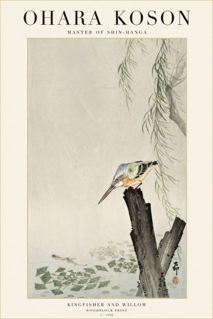 Ohara Koson Kingfisher and Willow No3 - Poszter
