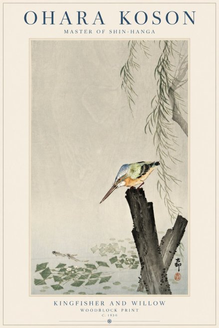 Ohara Koson Kingfisher and Willow No5 - Poszter
