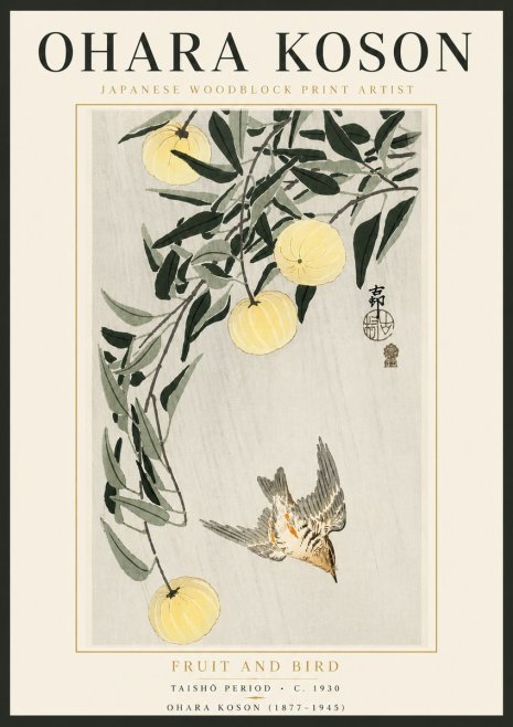 Ohara Koson Fruit and Bird No5 - Poszter