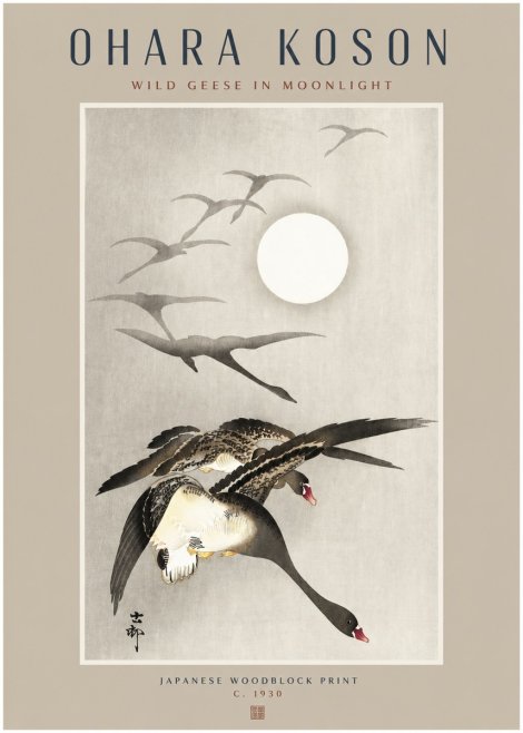 Ohara Koson Wild Geese in Moonlight I No2 - Poszter