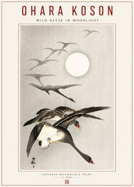 Ohara Koson Wild Geese in Moonlight I No5 - Poszter