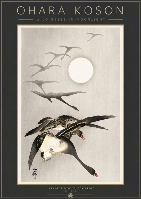 Ohara Koson Wild Geese in Moonlight I No6 - Poszter