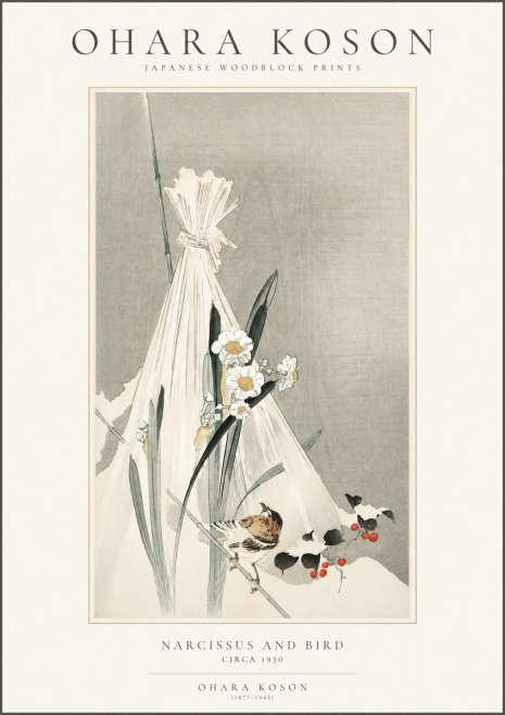 Ohara Koson Narcissus and Bird No1 - Poszter