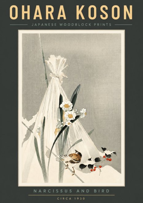 Ohara Koson Narcissus and Bird No2 - Poszter