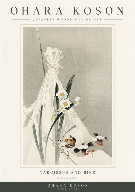 Ohara Koson Narcissus and Bird No3 - Poszter