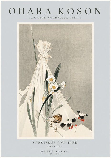Ohara Koson Narcissus and Bird No6 - Poszter