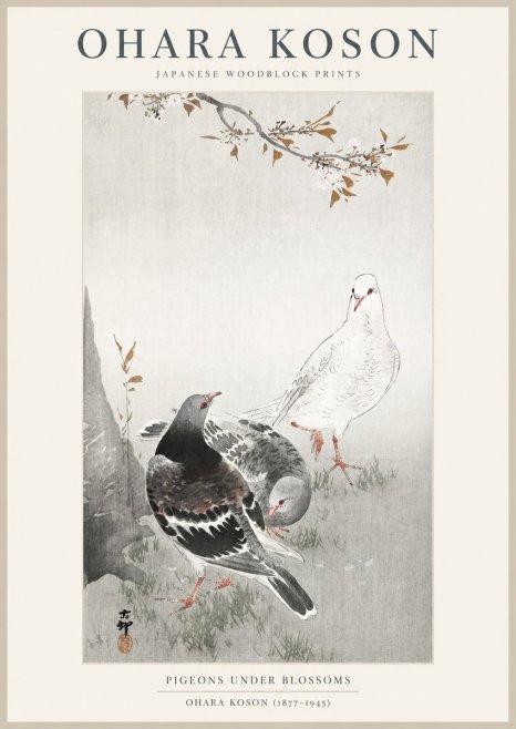 Ohara Koson Pigeons Under Blossoms No1 - Poszter