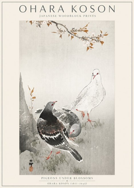 Ohara Koson Pigeons Under Blossoms No3 - Poszter