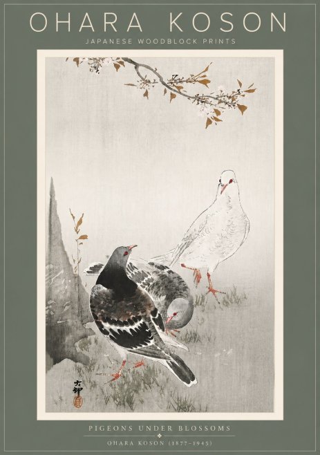 Ohara Koson Pigeons Under Blossoms No5 - Poszter