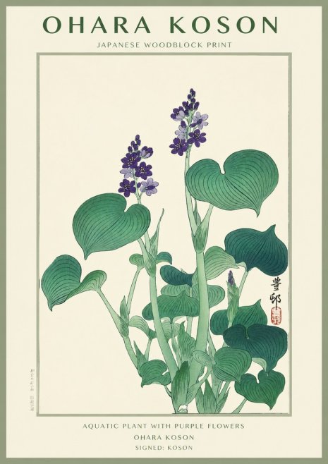 Ohara Koson Aquatic Plant with Purple Flowers No1 - Poszter