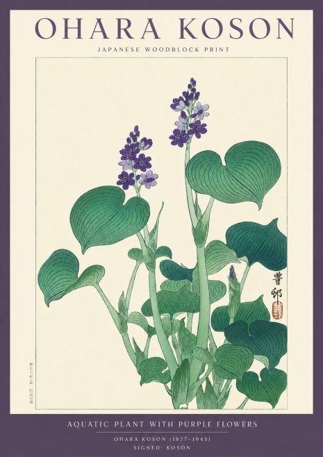 Ohara Koson Aquatic Plant with Purple Flowers No2 - Poszter