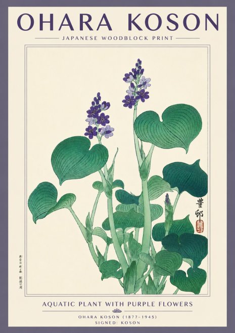Ohara Koson Aquatic Plant with Purple Flowers No5 - Poszter