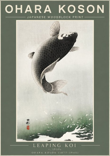 Ohara Koson Leaping Koi II No2 - Poszter