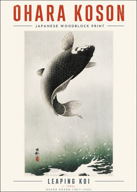 Ohara Koson Leaping Koi II No5 - Poszter
