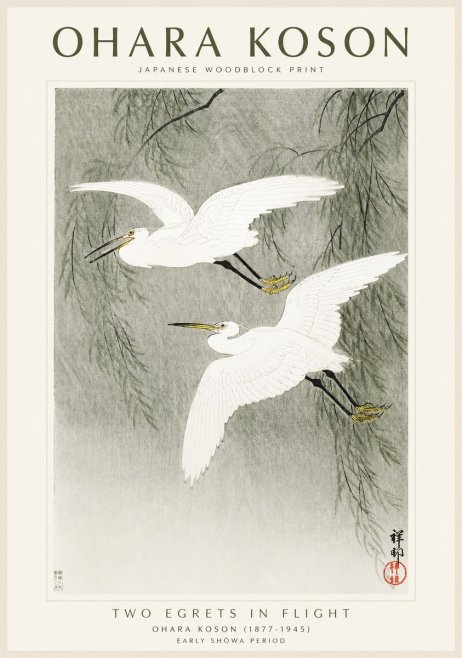 Ohara Koson Two Egrets in Flight No1 - Poszter