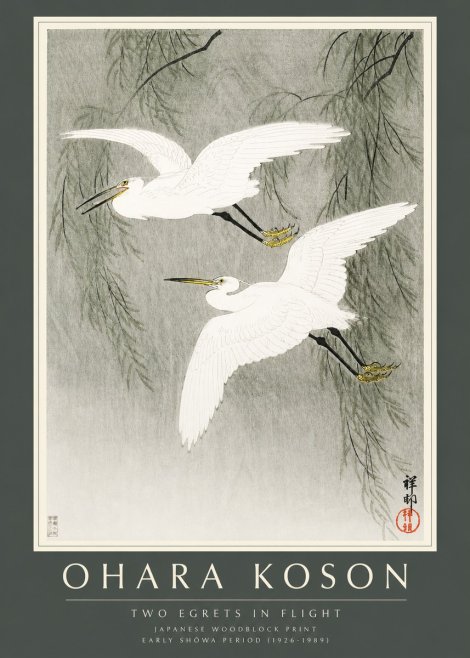 Ohara Koson Two Egrets in Flight No2 - Poszter