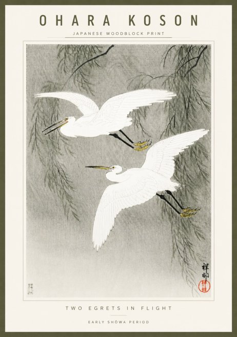 Ohara Koson Two Egrets in Flight No3 - Poszter